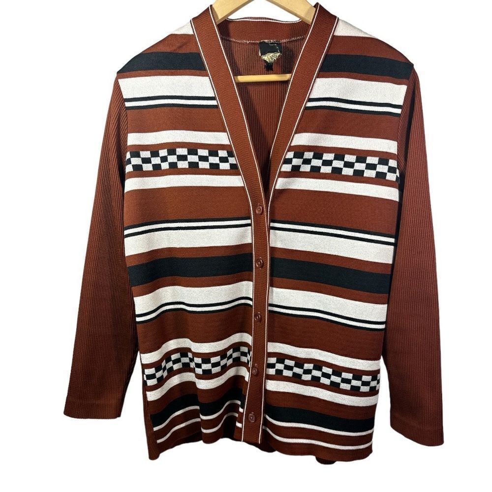 VINTAGE ALICE KAYE Women’s 60s Button Front Polyester Cardigan Brown Size Large